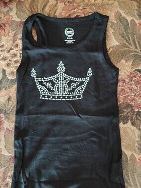 Black Tank Top with Silver Rhinestone Tiara Design
